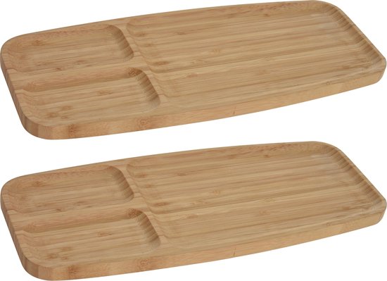 Foto: 2x serveerplanken borden 3 vaks van bamboe hout 39 cm keuken kookbenodigdheden tapas hapjes presenteren serveren vakkenbord plank serveerborden serveerplanken