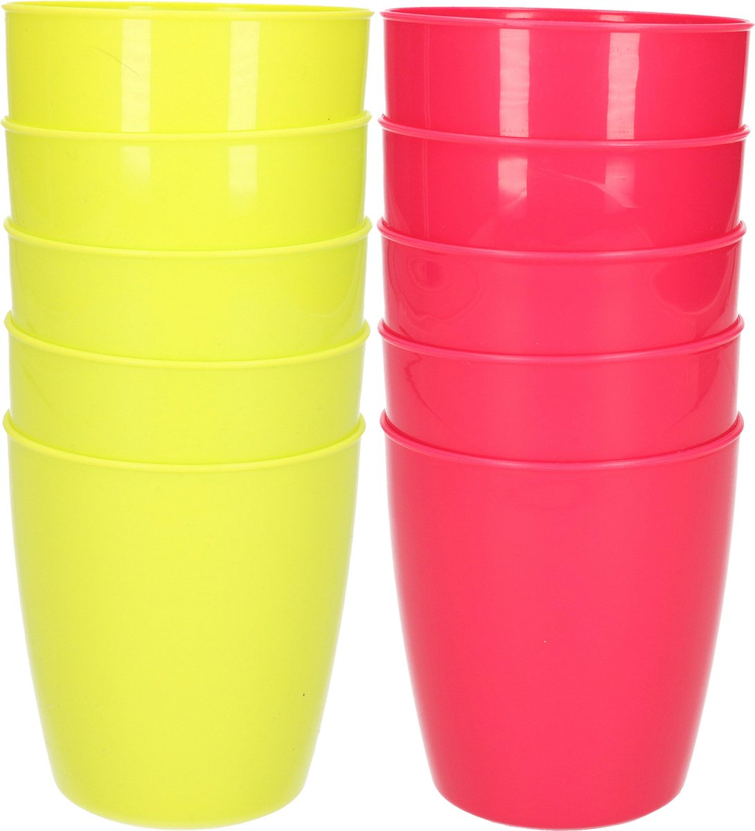 Goedkoopste 10x stuks onbreekbare kunststof water/sap/limonade glazen 300 ML in het groen en roze - Camping/verjaardag/peuters/kleuters