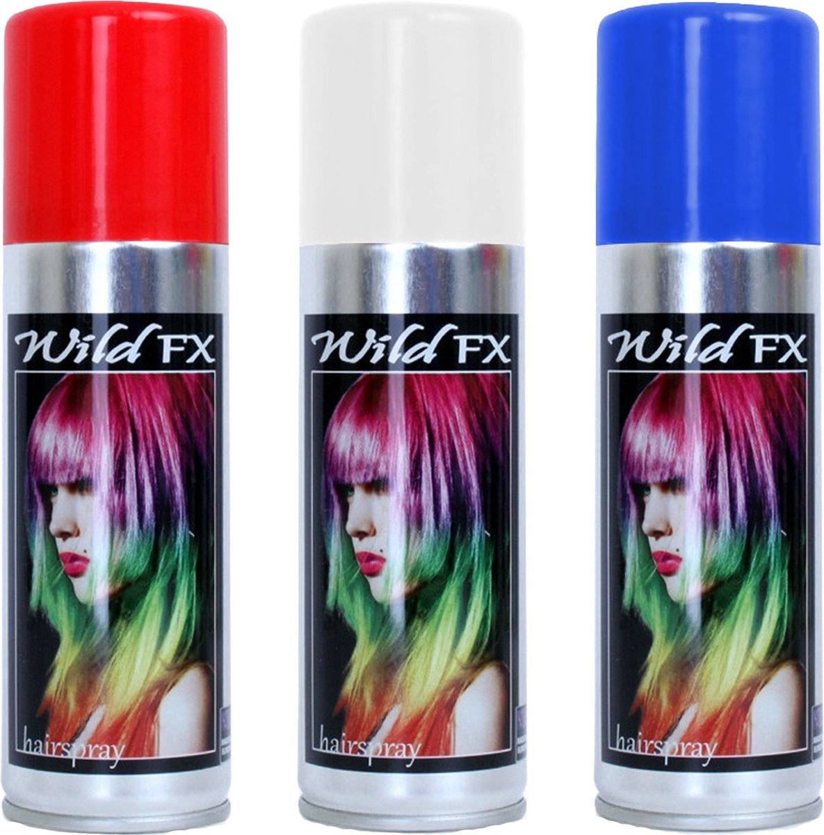 Set 3x kleuren haarverf/haarspray 125 ml - Blauw-wit-rood - Vlag kleuren van Frankrijk/france