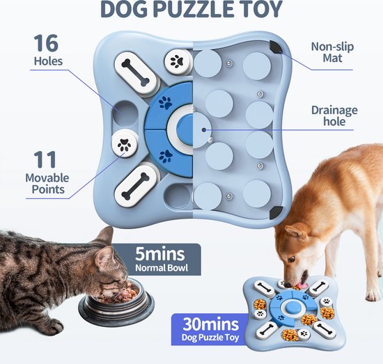 Puzzelspeelgoed voor honden, interactief speelgoed om IQ te stimuleren en angst voor puppy's te verlichten, verrijkingsspeelgoed voor honden om de maaltijd te verlengen, wasbaar speelgoed