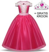 Mooie Doornroosje jurk Prinsessenjurk Maat: 122/128 (7-8 jaar))+ kroon + staf + handschoenen verkleedkleding meisje