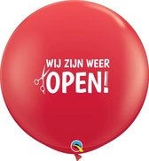 Megaballon Kappers We zijn weer OPEN Rood met Opdruk Wit