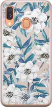 Samsung A40 hoesje siliconen - Bloemen / Floral blauw | Samsung Galaxy A40 case | blauw | TPU backcover transparant