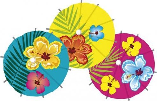 30x stuks Cocktail/IJsjes parasols prikkers Hawaii print - Tropische zomer thema feestartikelen