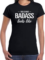 This is what Badass looks like t-shirt zwart dames - fout / fun tekst shirt voor stoute dames / vrouwen XS
