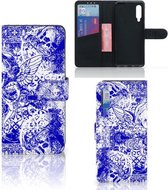 Book Style Case Xiaomi Mi 9 Smartphone Hoesje Angel Skull Blue