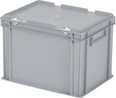 Stapelbak met deksel - Opbergbox - 400x300xH295mm - grijs