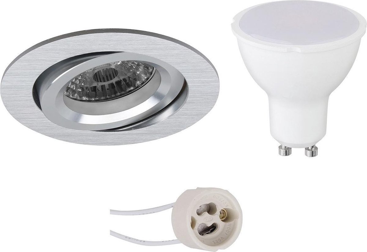 GU10 Inbouwspot Set - Mat Zilver - Inbouw Rond - Kantelbaar - Pragmi Aerony Pro - 4W - Warm Wit 3000K - Ø82mm