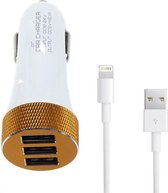 Durata DR-C503 Wit Autolader 3 USB Poort 5.1A Met Lightning kabel voor iPhone 11 / Pro / Max / X / Xs/ XR / MAX / 8 / 8 Plus / SE / 2020 / 5S / 5 / 5C / 6S / 6 Plus / 7 / 7 Plus / iPad