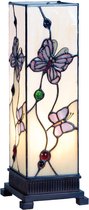 LumiLamp Tiffany Tafellamp 12x12x35 cm Wit Roze Glas Rechthoek Vlinder Tiffany Bureaulamp