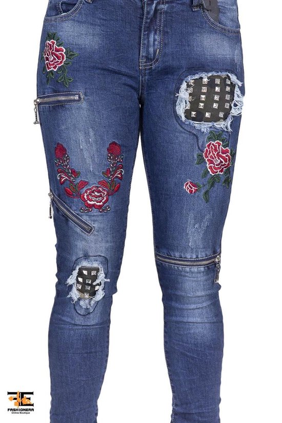 Ripped Rood Dames Jeans - Blauw - 34 | bol.com