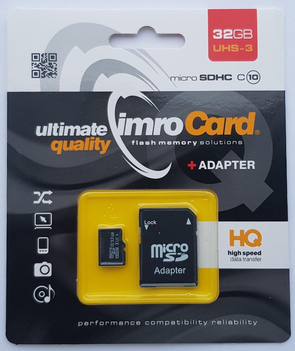 Imro - Micro SD Kaart 32GB - Geheugenkaart met Adapter - Class 10 UHS-3