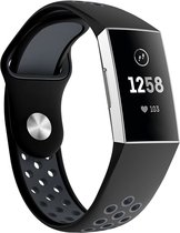 Siliconen Smartwatch bandje - Geschikt voor  Fitbit Charge 3 sport bandje - zwart grijs - Maat: L - Horlogeband / Polsband / Armband