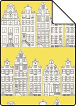 Proefstaal ESTAhome behang Amsterdamse huizen geel - 137712 - 26,5 x 21 cm