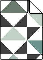 Proefstaal ESTAhome behang grafische driehoeken wit, zwart, mintgroen en vergrijsd zeegroen - 139096 - 26,5 x 21 cm