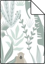 Proefstaal ESTAhome behangpapier jungle apen mintgroen - 139071 - 26,5 x 21 cm