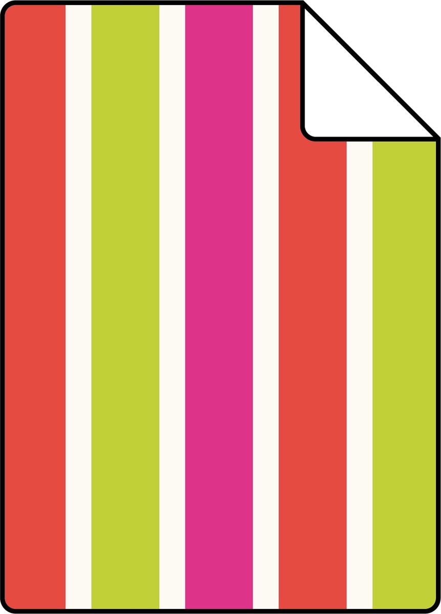 Proefstaal ESTAhome behang strepen limegroen en roze - 26.5 x 21 cm - 116514-S
