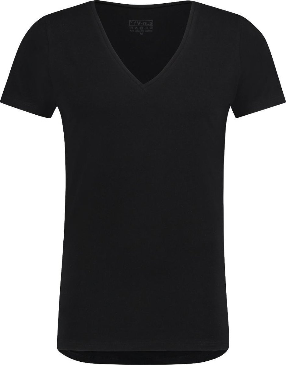 T-shirt Diepe V Hals Stretch Zwart 10-pack -M