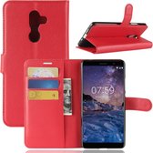 Voor Nokia 7 Plus PU + TPU Litchi Texture Horizontaal Flip Leren Case met Portemonnee & Houder & Kaartsleuven (Rood)