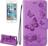 Voor iPhone 8 & 7 Pressed Flowers Butterfly Pattern Horizontal Flip Leather Case met houder & kaartsleuven & portemonnee (paars)