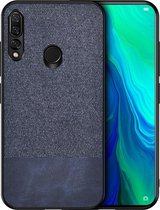 Shockproof Splicing PU + stoffen beschermhoes voor Huawei Y9 (2019) (blauw)