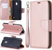 Litchi textuur pure kleur horizontale flip pu lederen tas met houder en kaartsleuven & portemonnee en lanyard voor Nokia 2.2 (rose goud)