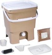 Bac à compost de cuisine Skaza Bokashi Organko en plastique recyclé |16 L.| Kit de démarrage pour déchets de cuisine et compostage | avec son EM 1 kg