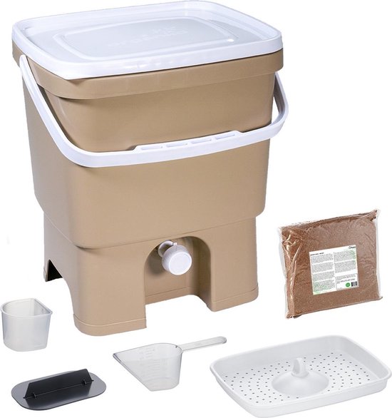 Composteur Bokashi Essential Gris: 1 seau+base et 1 kg de Démarreur - Bokashi  Compost