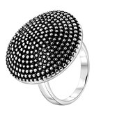 Lucardi Dames Ring rond breed zwart - Ring - Cadeau - Staal - Zilverkleurig