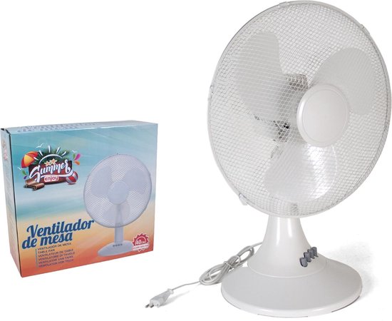 Witte tafelventilator 40 cm 45W met 3 snelheden, zwenkfunctie en antislipvoetjes, stille bureauventilator