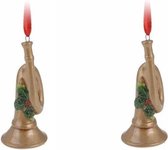 4x Kerstornamenten trompet hanger 8 cm - Kerstboomversiering/kerstboomdecoratie kersthangers