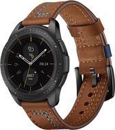 Universeel Smartwatch 22MM Bandje Echt Leer met Dubbele Stiksels Bruin