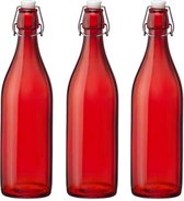 Set van 3x stuks rode giara flessen met beugeldop 30 cm van 1 liter