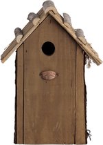 Houten vogelhuisje/nesthuisje koolmees rieten dakje 31 cm met kijkluik - vogelhuisjes tuindecoraties - Vogelnestje voor kleine tuinvogeltjes