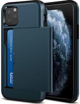 Kaarthouder case met slide geschikt voor Apple iPhone 11 Pro Max - donkerblauw met Privacy Glas