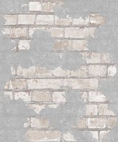 Reflets baksteen/beton beige/grijs muur (vliesbehang, beige)