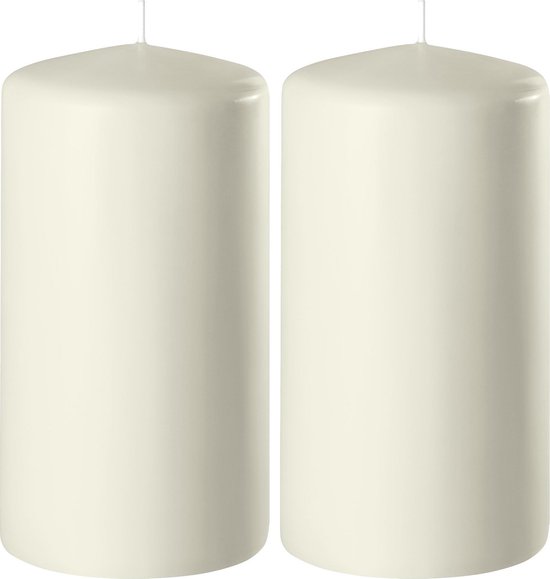 2x Ivoorwitte cilinderkaarsen/stompkaarsen 6 x 15 cm 58 branduren - Geurloze kaarsen ivoorwit - Woondecoraties