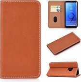 Voor Galaxy S9 plus effen kleur mat magnetische horizontale flip lederen tas met kaartsleuven en houder (bruin)