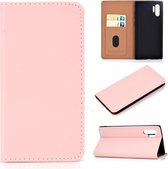 Voor Galaxy Note 10 Pro effen kleur mat magnetische horizontale flip lederen tas met kaartsleuven en houder (roze)