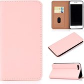 Voor iPhone 7 Plus / 8 Plus effen kleur mat magnetische horizontale flip lederen tas met kaartsleuven en houder (roze)