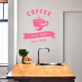 Muursticker Coffee Is A Hug In A Mug - Roze - 58 x 60 cm - keuken engelse teksten