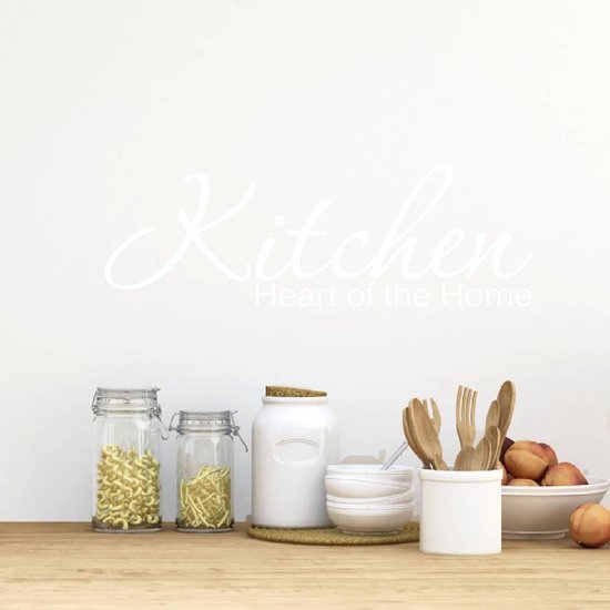 Muursticker Kitchen Heart Of The Home - Wit - 80 x 27 cm - keuken engelse teksten