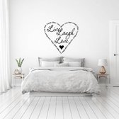 Muursticker Live Laugh Love In Hartje - Zwart - 40 x 44 cm - woonkamer slaapkamer engelse teksten