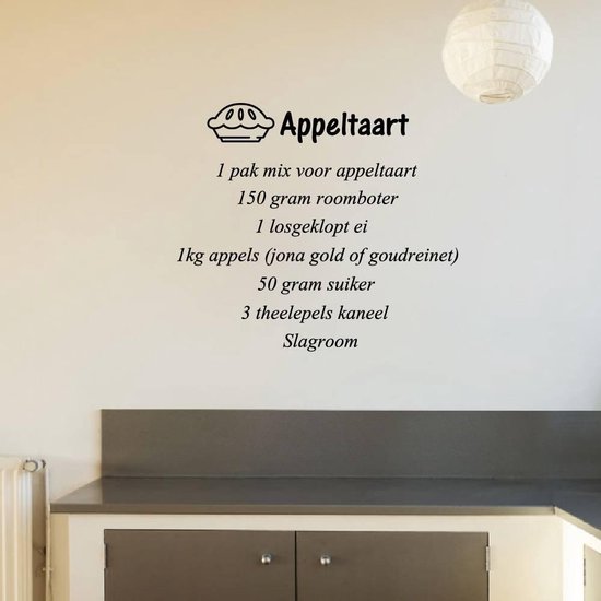 Muursticker Appeltaart Recept - Donkerblauw - 120 x 133 cm - keuken alle