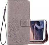 Lucky Clover geperste bloemenpatroon lederen tas voor Xiaomi Mi Max 3, met houder en kaartsleuven en portemonnee en handriem (grijs)