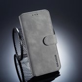 DG.MING Retro Oil Side Horizontal Flip Case voor Huawei P20 Pro, met houder & kaartsleuven & portemonnee (grijs)