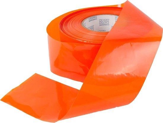 Afzetlint van 75mm breed en 250 meter lang, dikte 60my, in de kleur fel oranje.