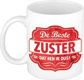De beste zuster cadeau koffiemok / theebeker wit met rood embleem - 300 ml - keramiek - cadeaumok zuster / verpleegster / nurse