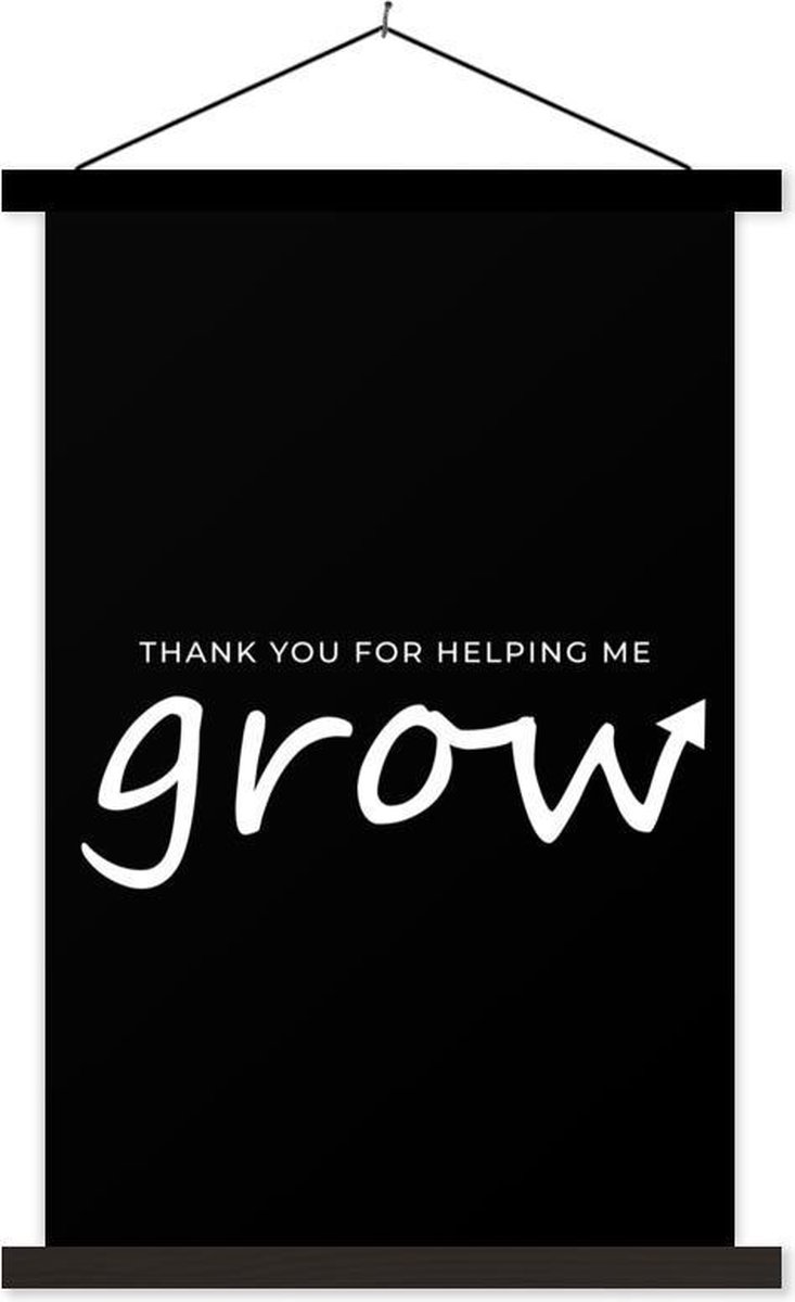 Presentje voor Moederdag thank you for helping me grow – zwart textielposter schoolplaat 40x60 cm - Foto print op textielposter (wanddecoratie woonkamer/slaapkamer)