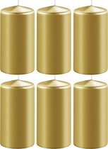 8x Metallic gouden cilinderkaarsen/stompkaarsen 6 x 15 cm 58 branduren - Geurloze kaarsen metallic goud - Woondecoraties